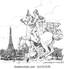 Vector illustration of a view of "place de la concorde" in Paris