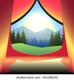 vector illustration view from the tent at sunrise
