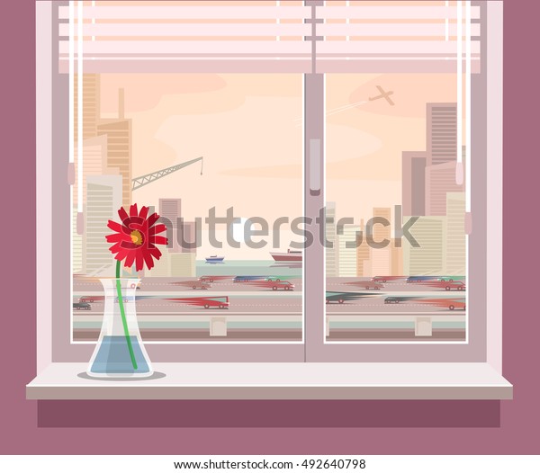 Vector\
illustration of a view from the\
window