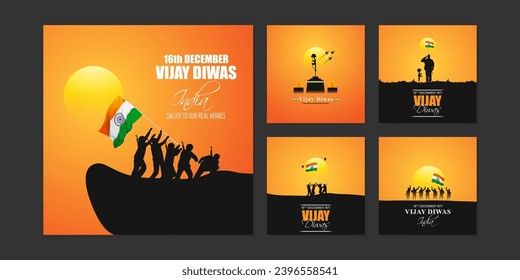 Vector illustration of Vijay Diwas social media feed set template written Hindi text means Vijay diwas