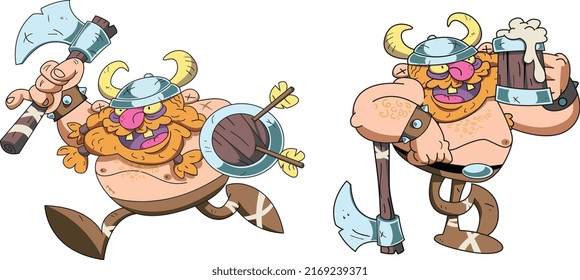 Vector illustration of a viking Attack and a viking Drinking