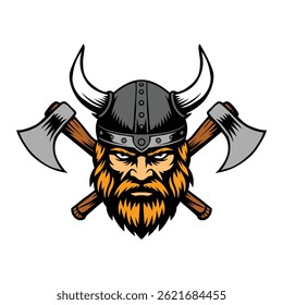 Vector illustration of a viking head with axes