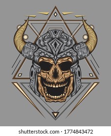 Vector illustration of Viking skull with sacred geometry background