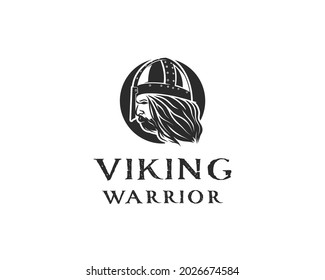 Vector illustration of Viking Warrior with Helmet, Armor on the White background. Hand-drawn illustration Logo Design Template