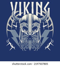 Vector illustration of viking warrior with vintage style drawing