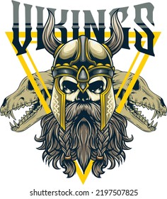 Vector illustration of viking warrior with vintage style drawing