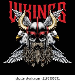 Vector illustration of viking warrior with vintage style drawing