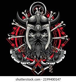 Vector illustration of viking warrior with vintage style drawing