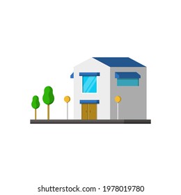 vector illustration of a villa or terraced house decorated with trees in a garden
