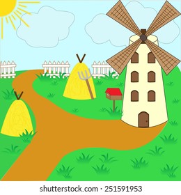 Vector illustration of village, farm. Vector 