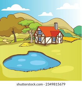 vector illustration of village landscape