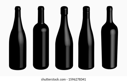 Vector illustration of Vine Bottles isolated on White background, 3D Rendering