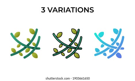 Vector illustration of vines icon. Vines in jungle. 3 variations flat, lineal color, gradient design style 