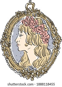 Vector Illustration With Vintage Antique Cameo Brooch, Pendant