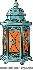 Vector illustration with vintage antique lantern, bohemian oriental candle holder