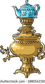 Vector illustration with vintage antique samovar