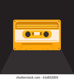 Vector illustration of a vintage audio cassette. Music of the 80s and 90s. Poster retro party, nostalgia. Vector background for invitation, card, ticket, banner, label, tag, cover, album. Flat style.