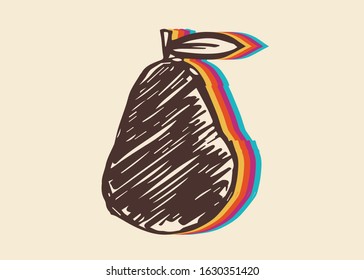 Vector Illustration of Vintage Avocado Fruit with Cute and Rainbow Color