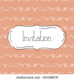Vector illustration of vintage background and frame. Template for greeting card, wedding invitation or menu. Tender orange color.