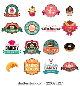 A vector illustration of vintage bakery collection of icons and tag sets