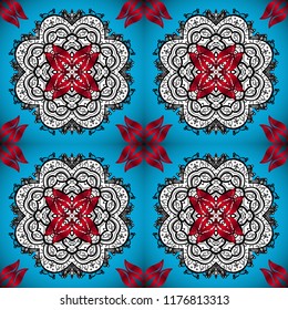 Vector illustration. Vintage baroque mandala ornament on blue, black and white colors. Decorative design element filigree calligraphy. Retro pattern antique style acanthus.