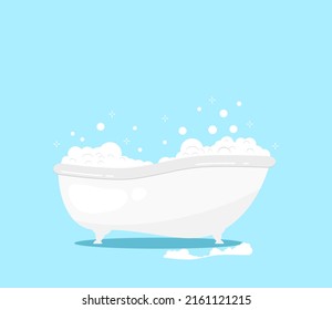 Vector illustration of vintage bath and soap foam bubbles on blue background.