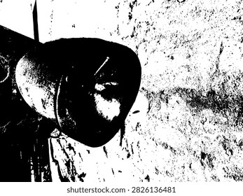 Vector illustration of a vintage bicycle lamp beside an old brick wall in black and white grunge style.
