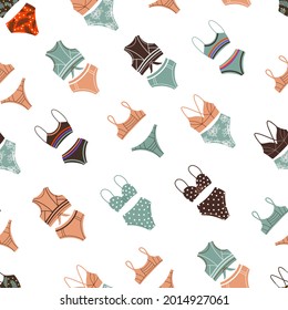 Vector illustration of vintage bikini panties and bras forming seamless pattern for summer holiday concept