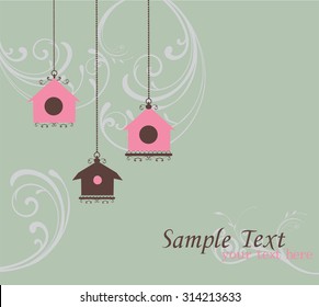 vector illustration of a vintage bird house card