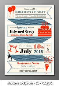 Vector illustration of vintage birthday party invitation card