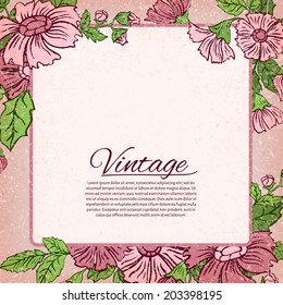 Vector illustration. Vintage blank with floral motifs and place for your text