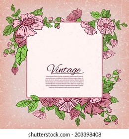 Vector illustration. Vintage blank with floral motifs and place for your text