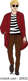 Vector illustration of vintage blonde male full figure.