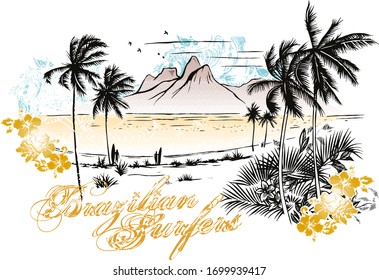 Vektorillustration-Illustration brasilianischer Vintage-Surfer in Rio de Janeiro