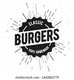 Vector Illustration Vintage Burgers Grilled Food Menu Stamp