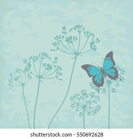 vector illustration of vintage butterflies and fennel herbs background