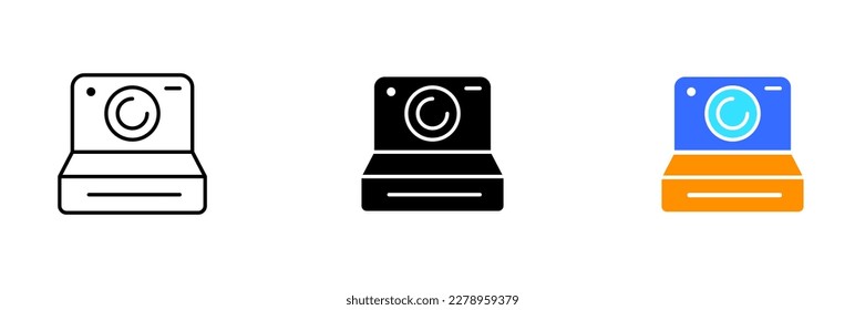 A vector illustration of a vintage camera, a classic design that captures images using film. Vector set of icons in line, black and colorful styles isolated.