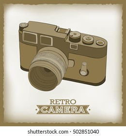 Vector illustration of vintage camera, drawn by hand