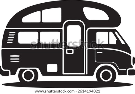 Vector Illustration of a Vintage Camper Van - Black and White Icon Design