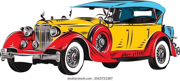 Vector Illustration of Vintage Car. Car illustration for tshirt, bag, poster, banner, logo, mug and any other print related job.