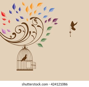 vector illustration of a vintage card with doves