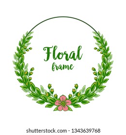 Vector illustration vintage card with elegant frame flower pink foliage green hand drawn