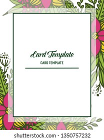 Vector illustration vintage card template style with frame flower pink and leaf green hand drawn