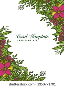 Vector illustration vintage card template style with frame flower pink and leaf green hand drawn