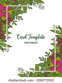Vector illustration vintage card template style with frame flower pink and leaf green hand drawn