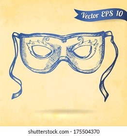 Vector illustration. vintage carnival  mask on paper background. ornate carnival mask