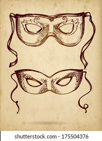 Vector illustration. vintage carnival  mask on paper background. ornate carnival mask