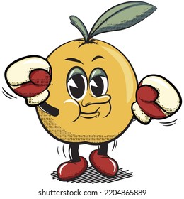 vector illustration of vintage cartoon character from orange fruit to boxer wearing boxing gloves