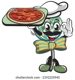 vector illustration of a vintage cartoon lollipop being pizza chef
