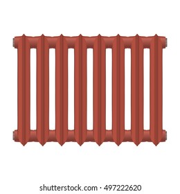 Vector illustration of a vintage cast-iron heat radiator red on a white background. Home heating element. Abstract thing home construction element
